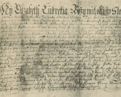 Listina z roku 1646 vydaná kňažnou Alžbetou Lukréciou z Jablunkova - Zdroj Digitální archív Zemského