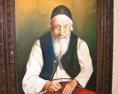 Židovský učenec – olejomalba, rozměry: 47 x 60 cm, konec 19. století. Autorem je významný židovský m
