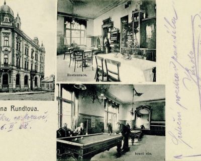 Rundtův nájemní dům a Rundtova kavárna v Místku, 1908. Ludwig Rundt, bohatý židovský podnikatel, vla
